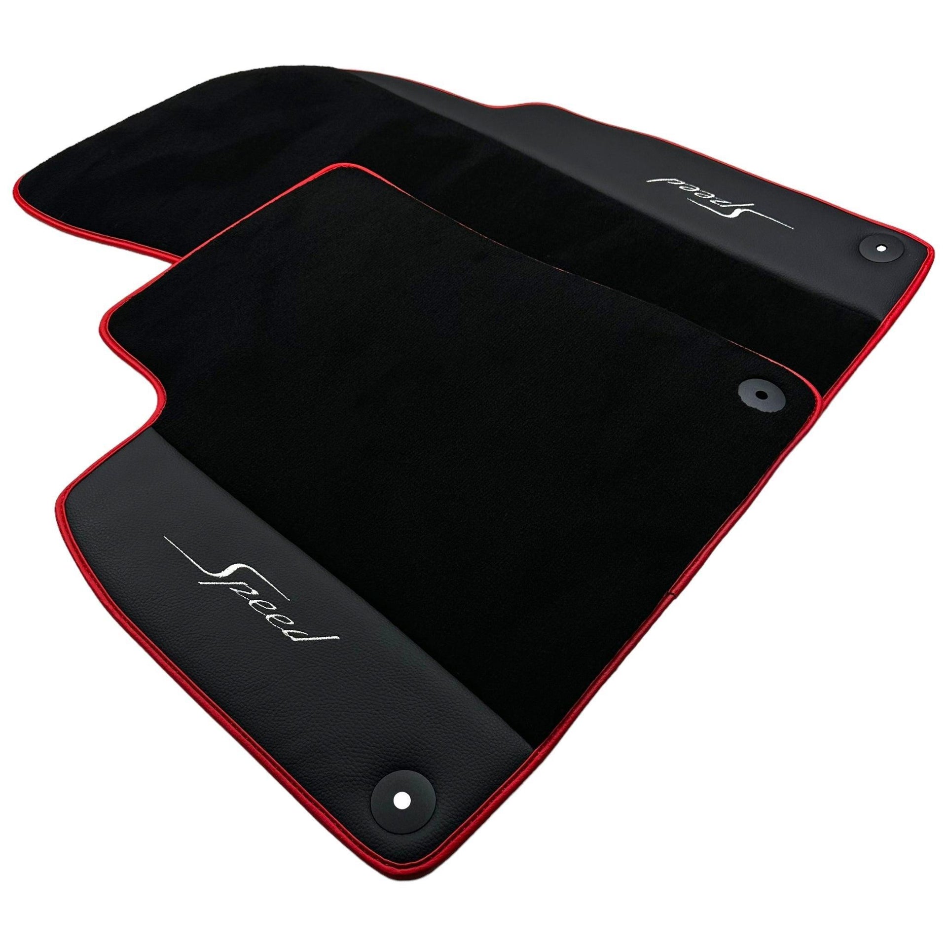 Black Floor Mats for Bentley Mulsanne (2010-2020) with Leather | Red Trim - AutoWin