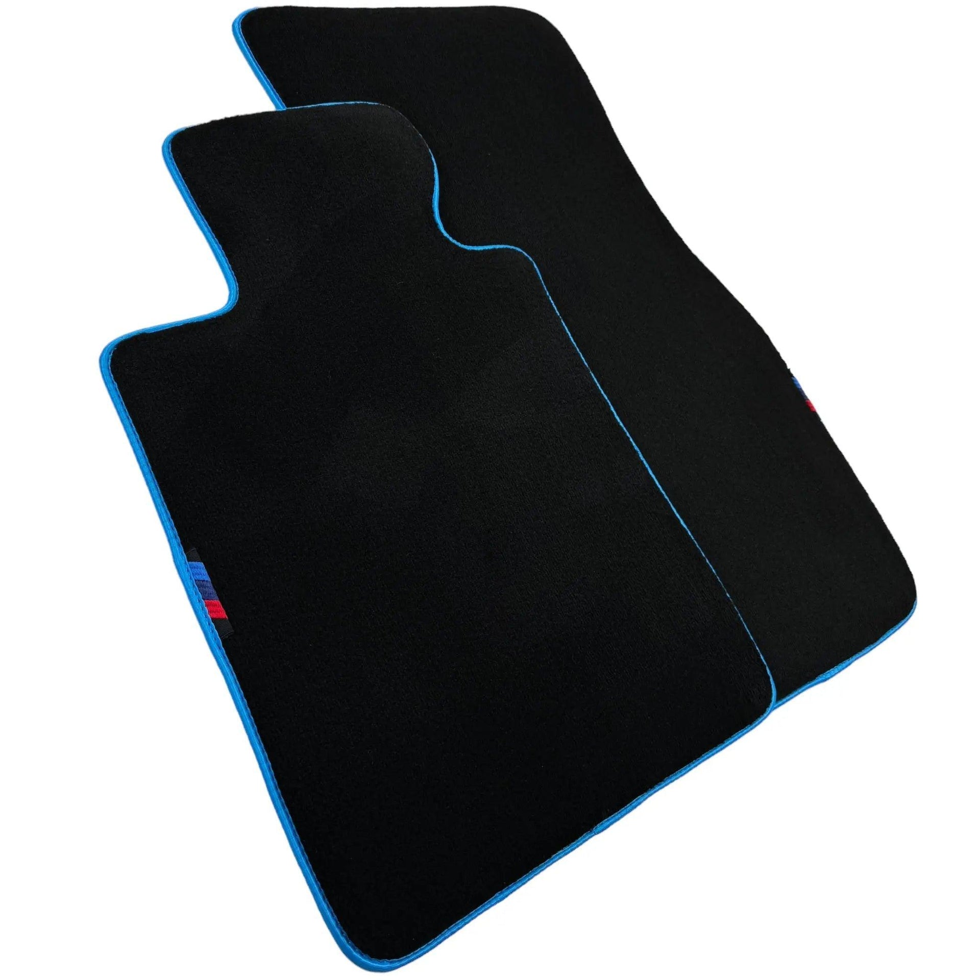 Black Floor Mats For BMW 3 Series F30 | Sky Blue Trim - AutoWin