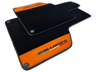 Black Floor Mats for Lamborghini Gallardo With Orange Alcantara Leather - AutoWin