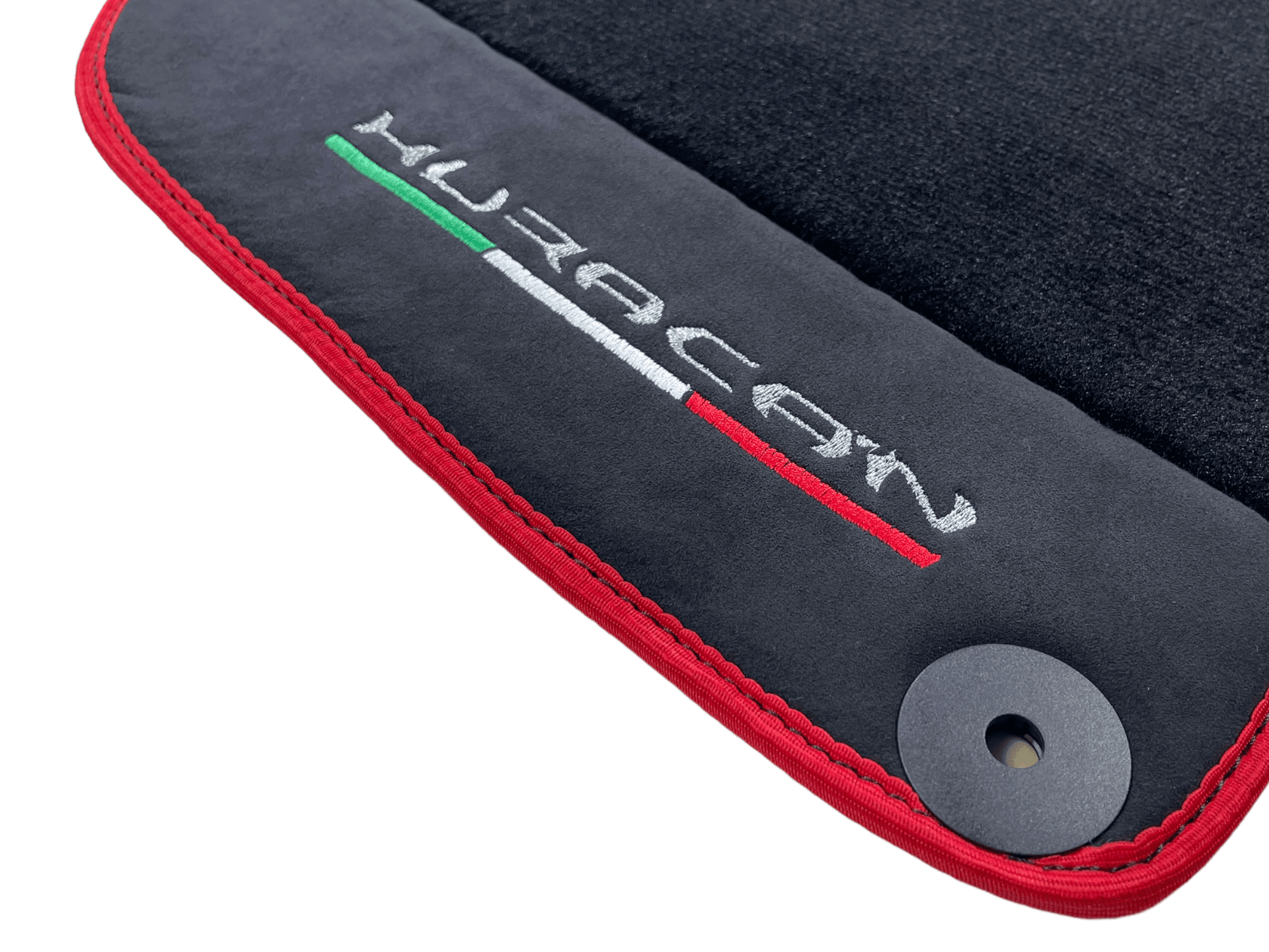 Black Floor Mats for Lamborghini Huracan with Alcantara Leather And Red Trim - AutoWin