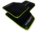 Black Floor Mats for Lamborghini Huracan With Alcantara Leather Green Trim - AutoWin
