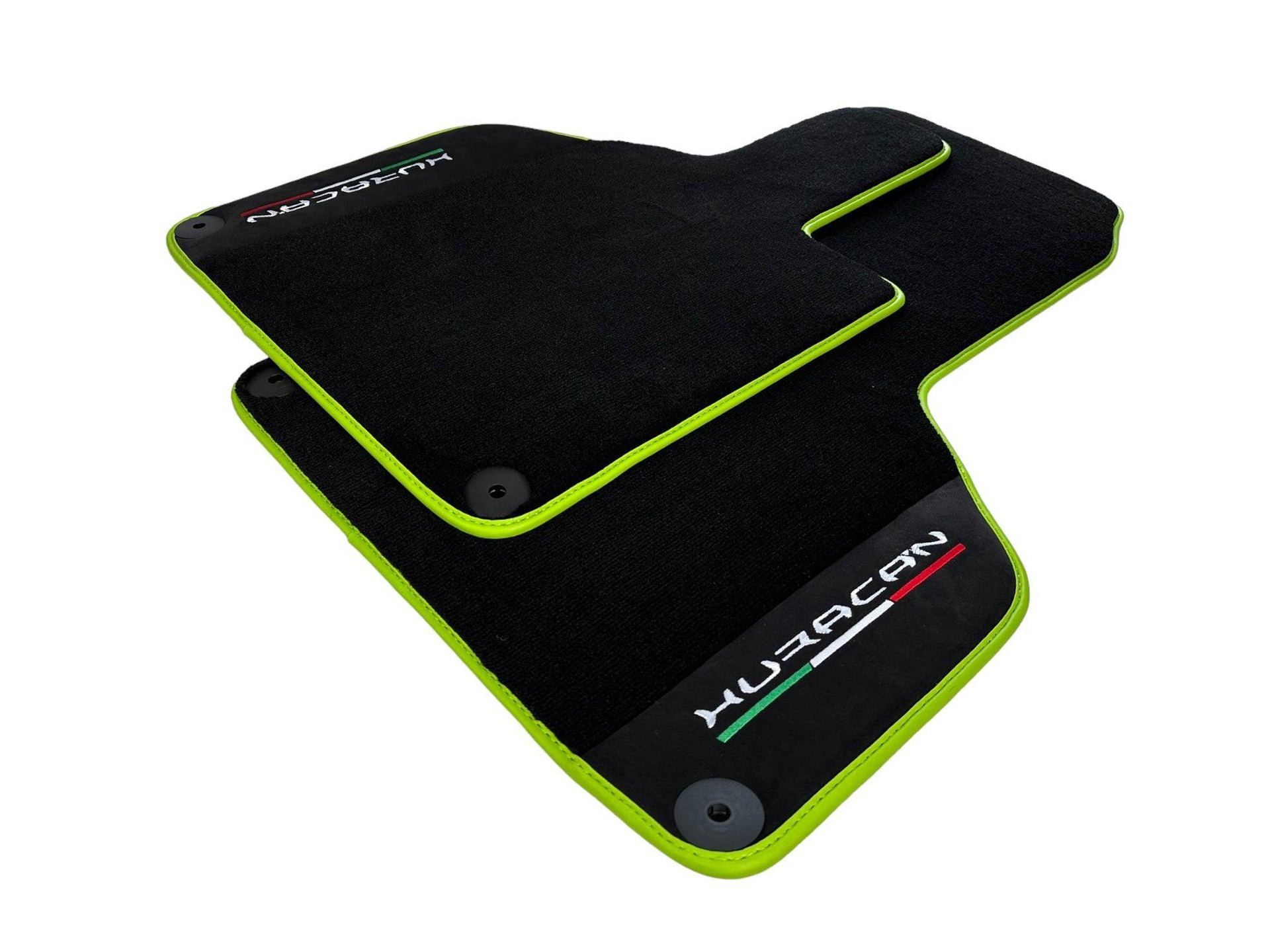 Black Floor Mats for Lamborghini Huracan With Alcantara Leather Green Trim - AutoWin