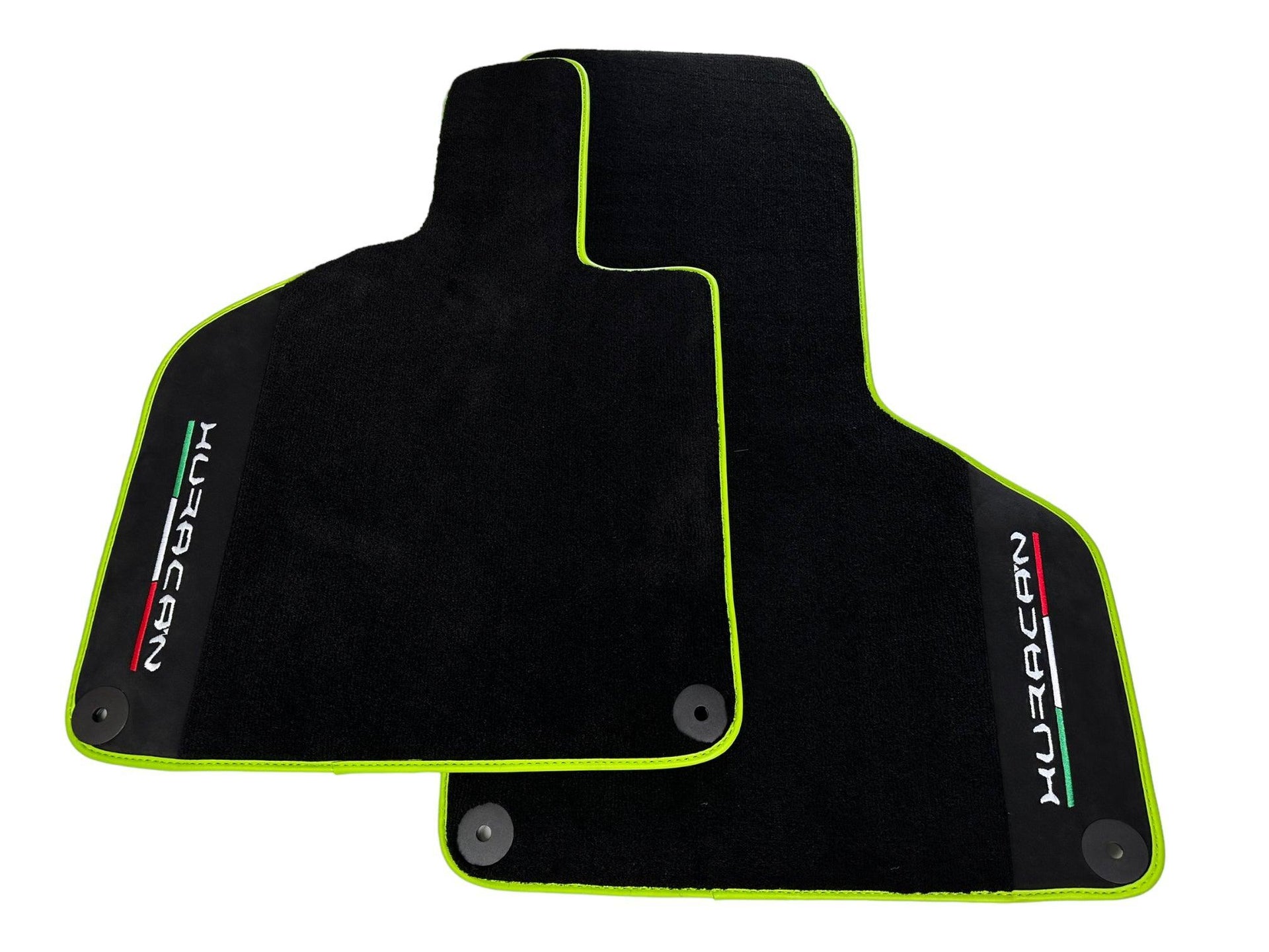 Black Floor Mats for Lamborghini Huracan With Alcantara Leather Green Trim - AutoWin