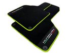 Black Floor Mats for Lamborghini Huracan With Alcantara Leather Green Trim - AutoWin