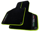 Black Floor Mats for Lamborghini Huracan With Alcantara Leather Green Trim - AutoWin