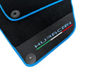 Black Floor Mats for Lamborghini Huracan With Alcantara Leather Light Blue Trim - AutoWin