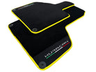 Black Floor Mats for Lamborghini Huracan With Alcantara Leather Yellow Trim - AutoWin