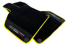 Black Floor Mats for Lamborghini Huracan With Alcantara Leather Yellow Trim - AutoWin