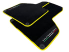 Black Floor Mats for Lamborghini Huracan With Alcantara Leather Yellow Trim - AutoWin