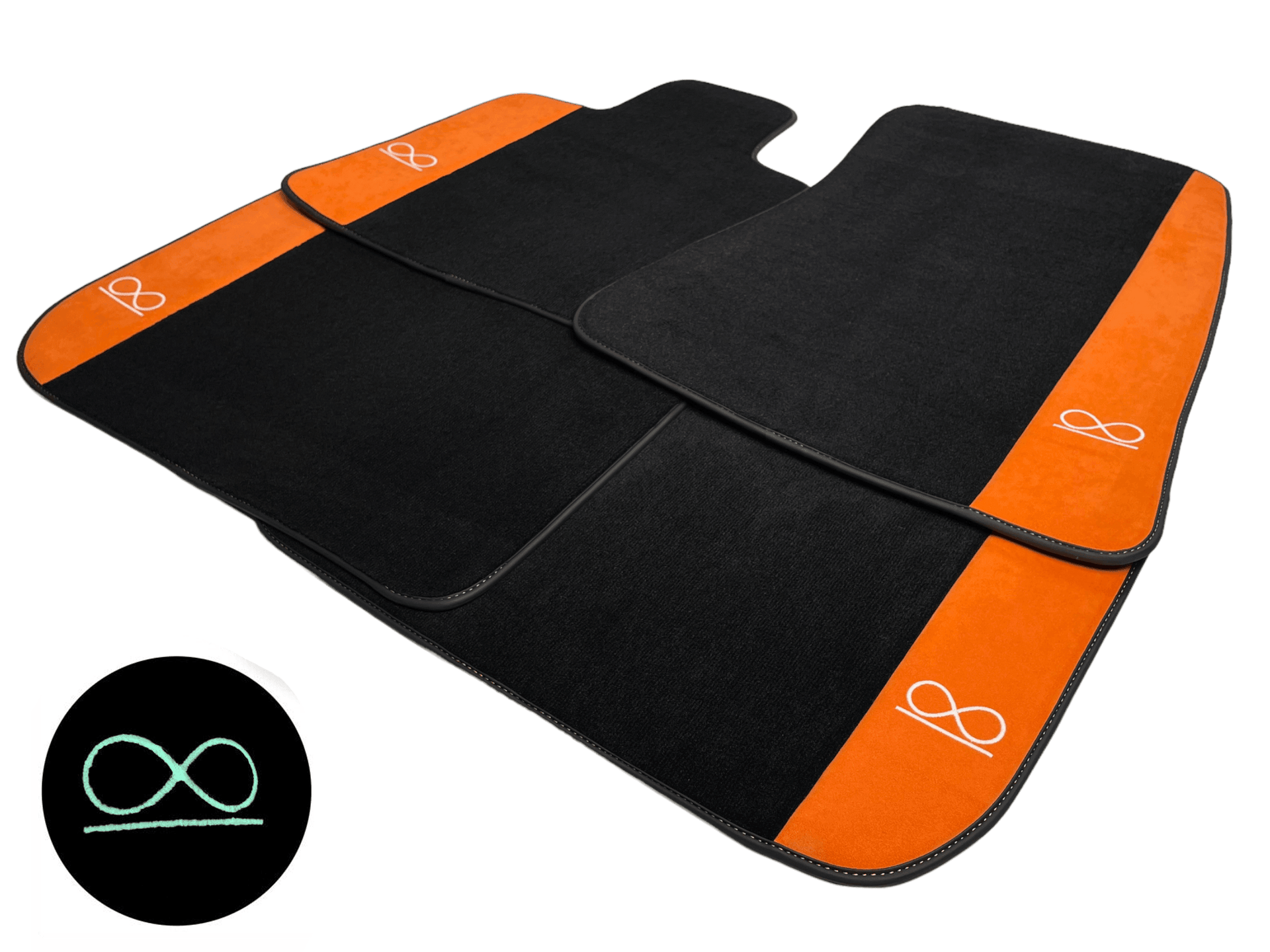 Black Floor Mats For Rolls Royce Black Badge Cullinan Orange Alcantara Leather - AutoWin