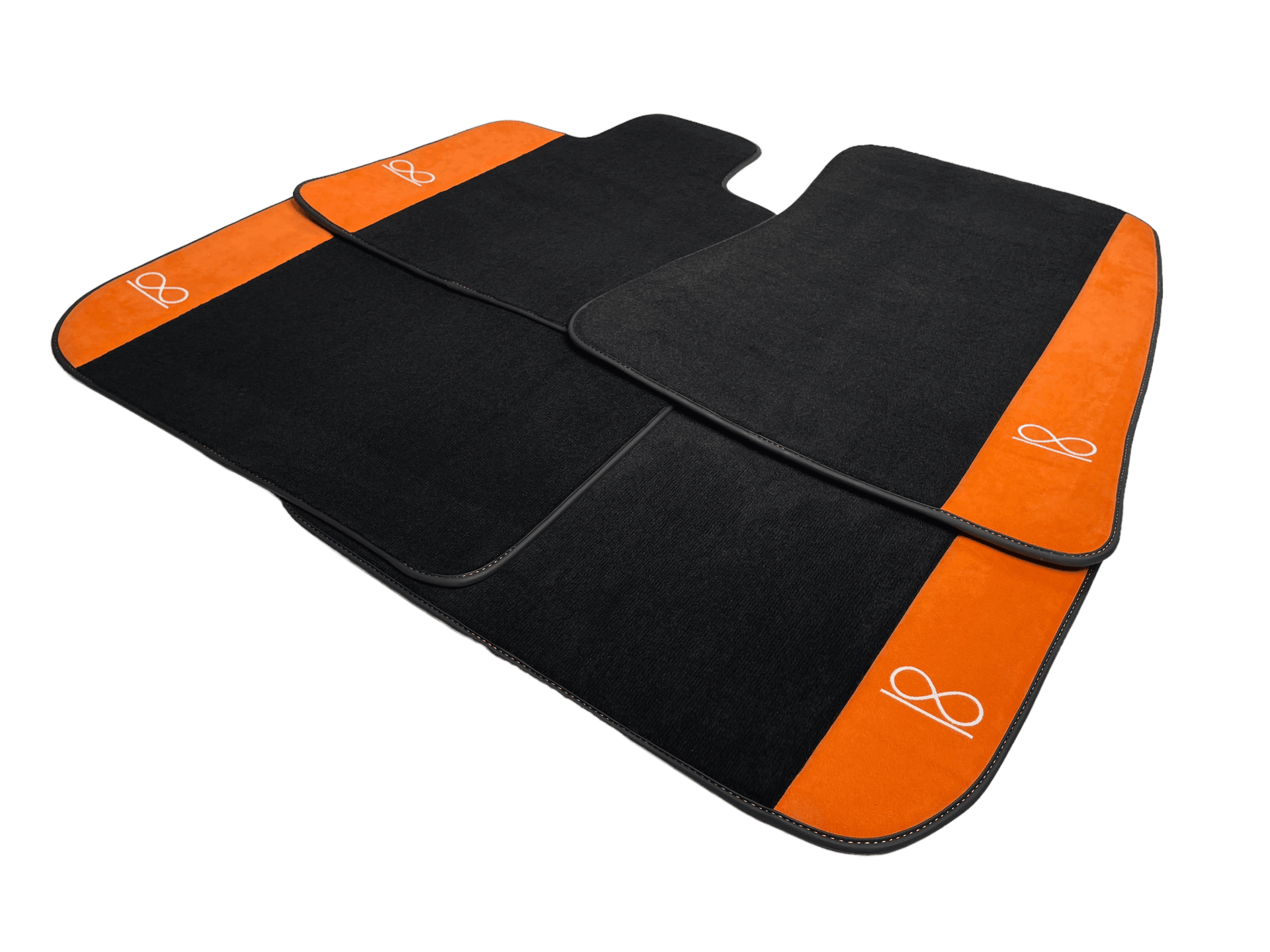 Black Floor Mats For Rolls Royce Black Badge Cullinan Orange Alcantara Leather - AutoWin
