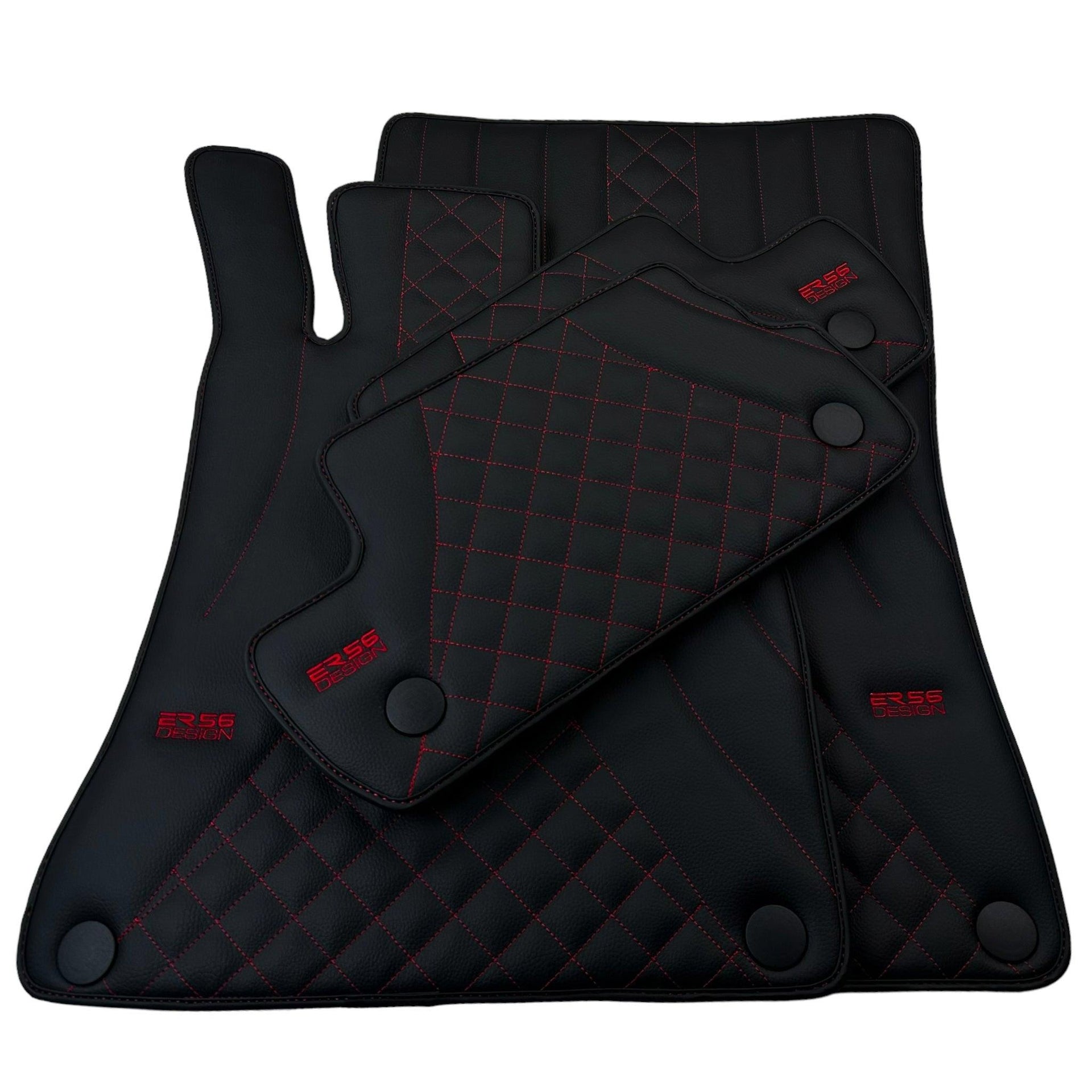 Black Leather Floor Mats For Mercedes Benz S-Class C126 Coupe (1981-1991) | ER56 Design - AutoWin