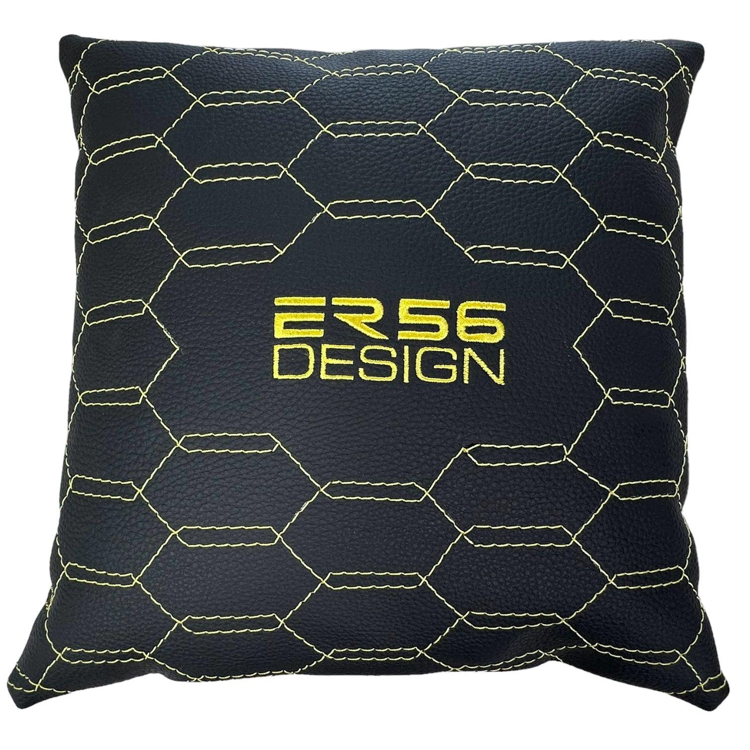 Black Leather Pillows ER56 Design Set of 2 Yellow Sewing - AutoWin
