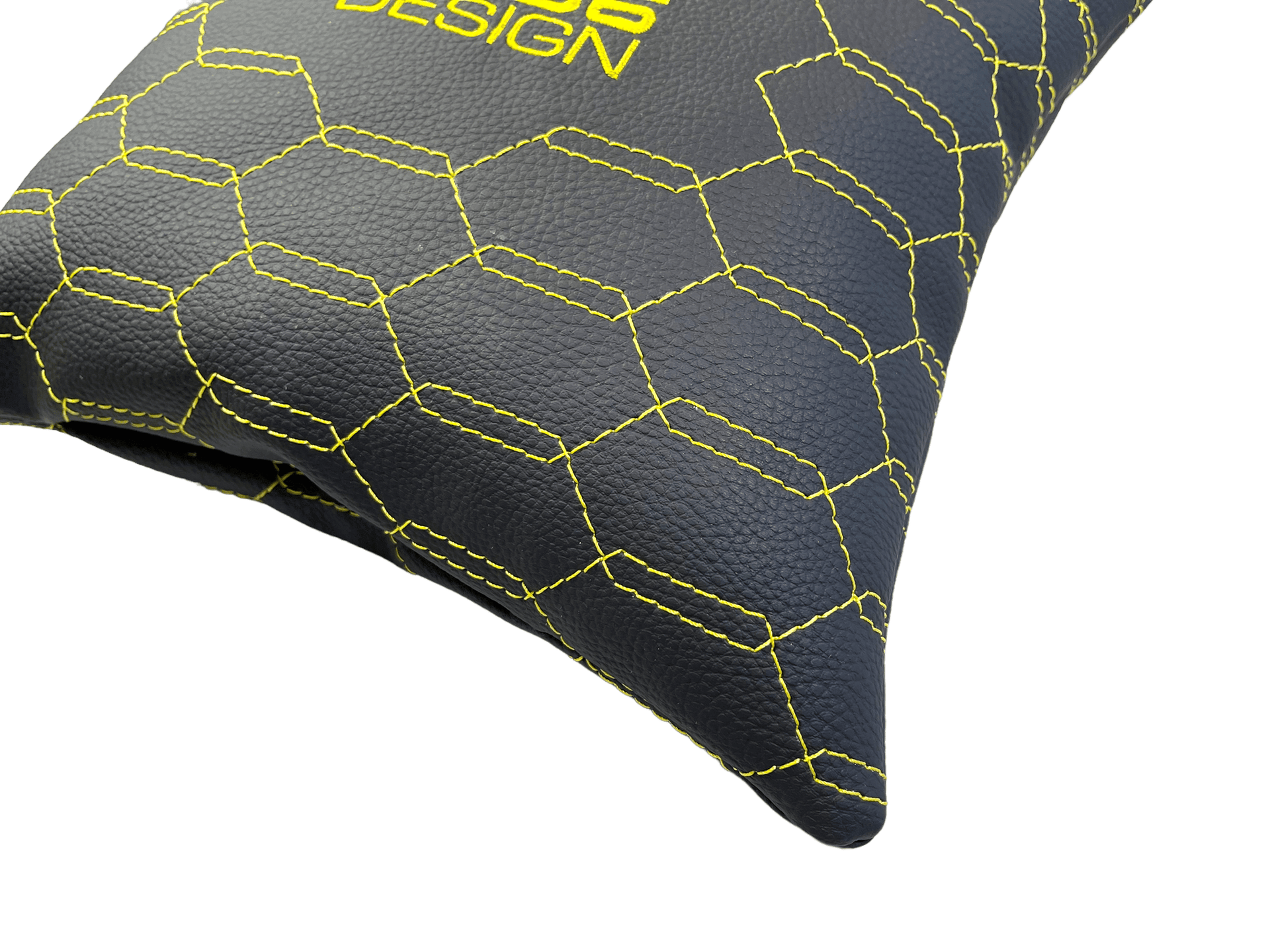 Black Leather Pillows ER56 Design Set of 2 Yellow Sewing - AutoWin