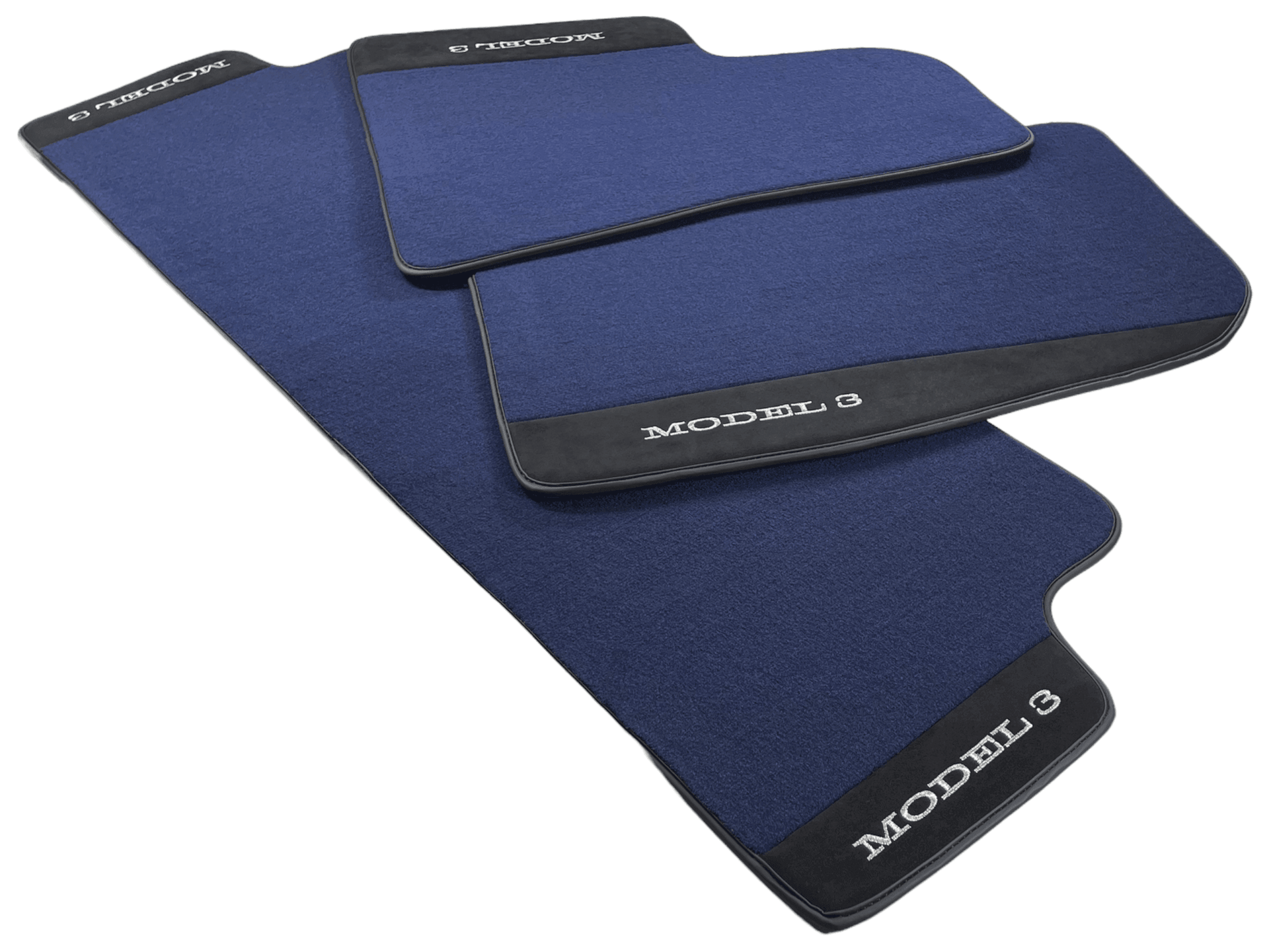 Dark Blue Floor Mats For Tesla Model 3 With Alcantara Leather - AutoWin