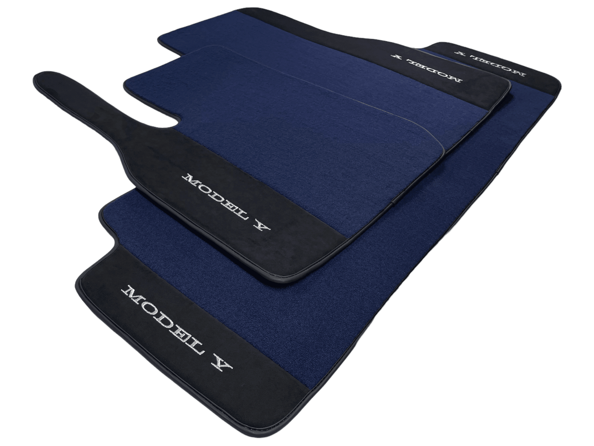 Dark Blue Floor Mats For Tesla Model Y With Alcantara Leather - AutoWin