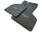 Black Leather Floor Mats for Lamborghini Huracan Perfomante | Green Stitching - AutoWin