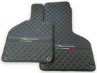 Black Leather Floor Mats for Lamborghini Huracan Perfomante | Green Stitching - AutoWin