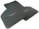 Black Leather Floor Mats for Lamborghini Huracan Perfomante | Green Stitching - AutoWin