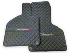 Black Leather Floor Mats for Lamborghini Huracan Perfomante | Green Stitching - AutoWin