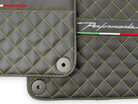 Black Leather Floor Mats for Lamborghini Huracan Perfomante | Green Stitching - AutoWin