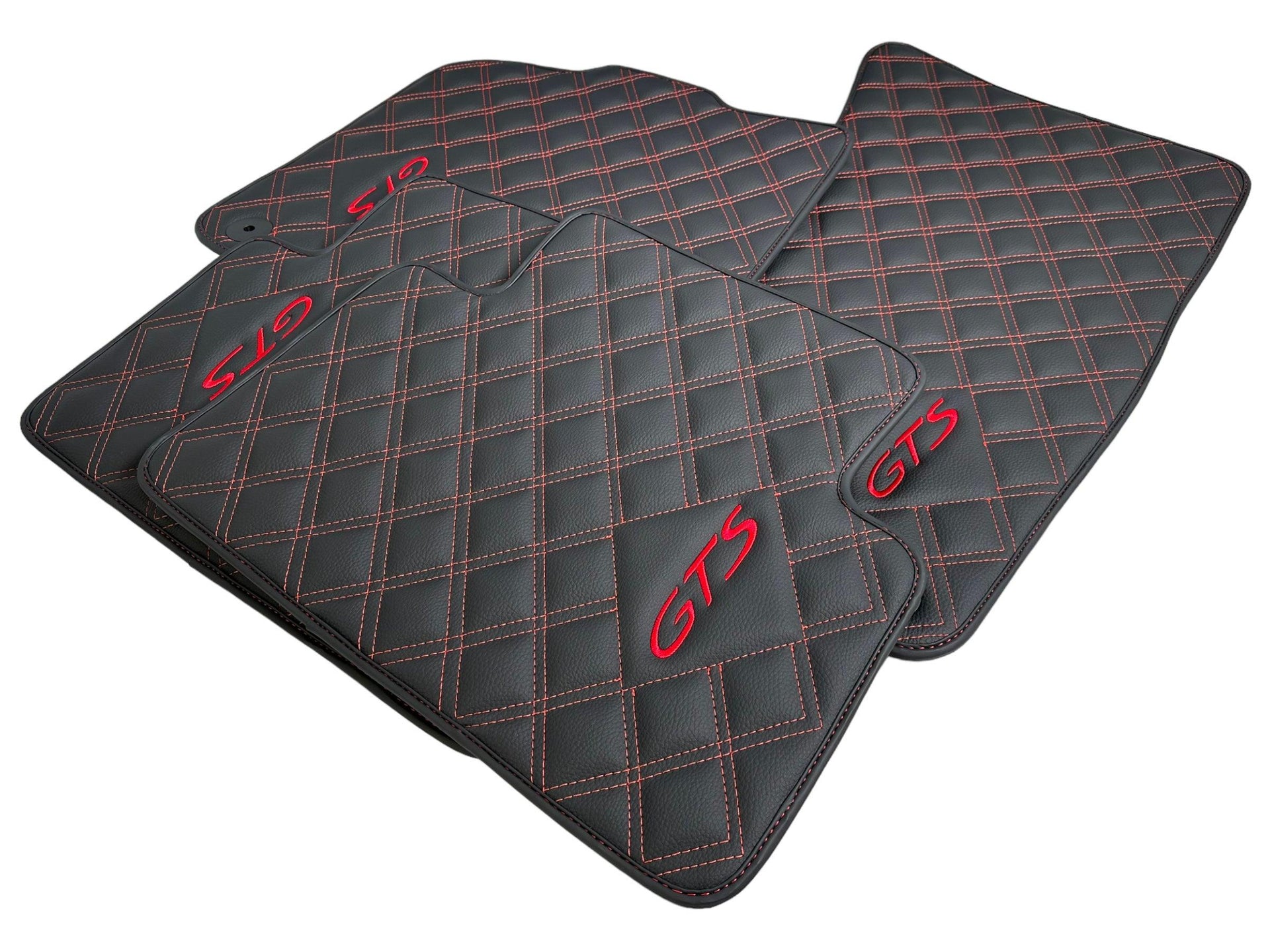 Leather Floor Mats for Porsche Cayenne GTS 2018-2023 Red Sewing - AutoWin