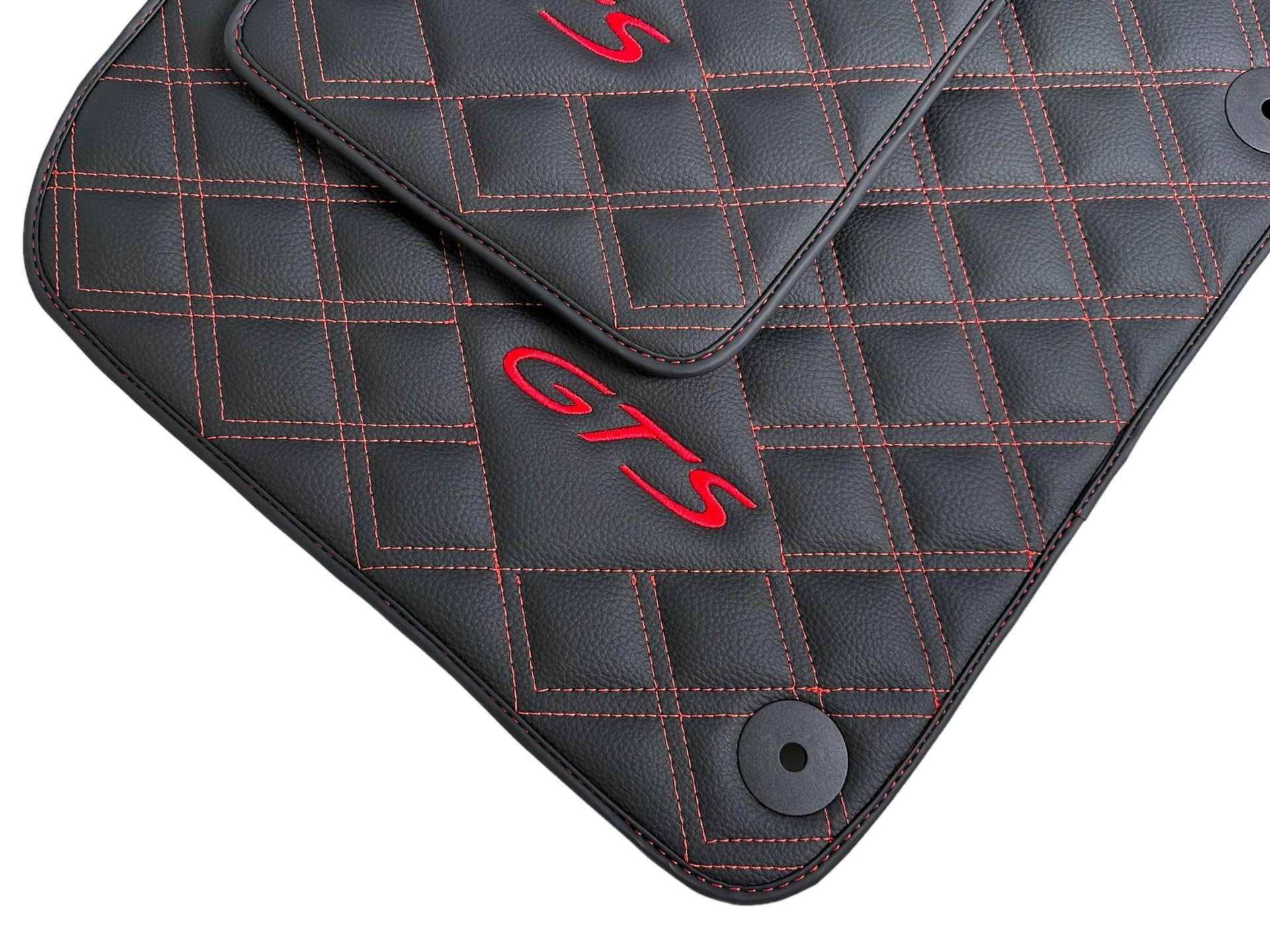Leather Floor Mats for Porsche Cayenne GTS 2018-2023 Red Sewing - AutoWin
