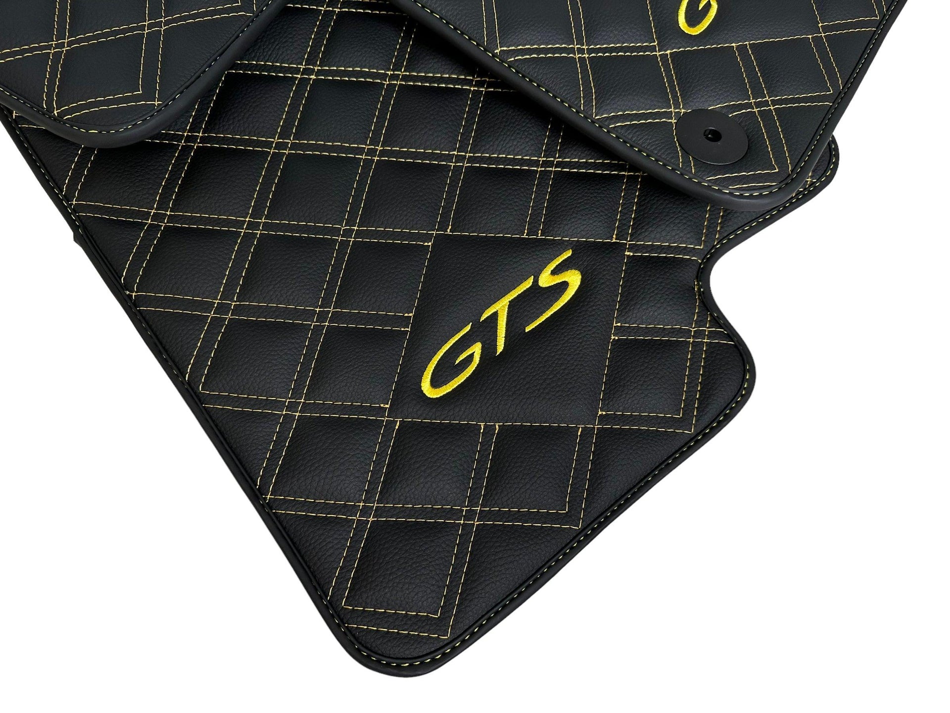Leather Floor Mats for Porsche Cayenne GTS 2018-2023 Yellow Sewing - AutoWin