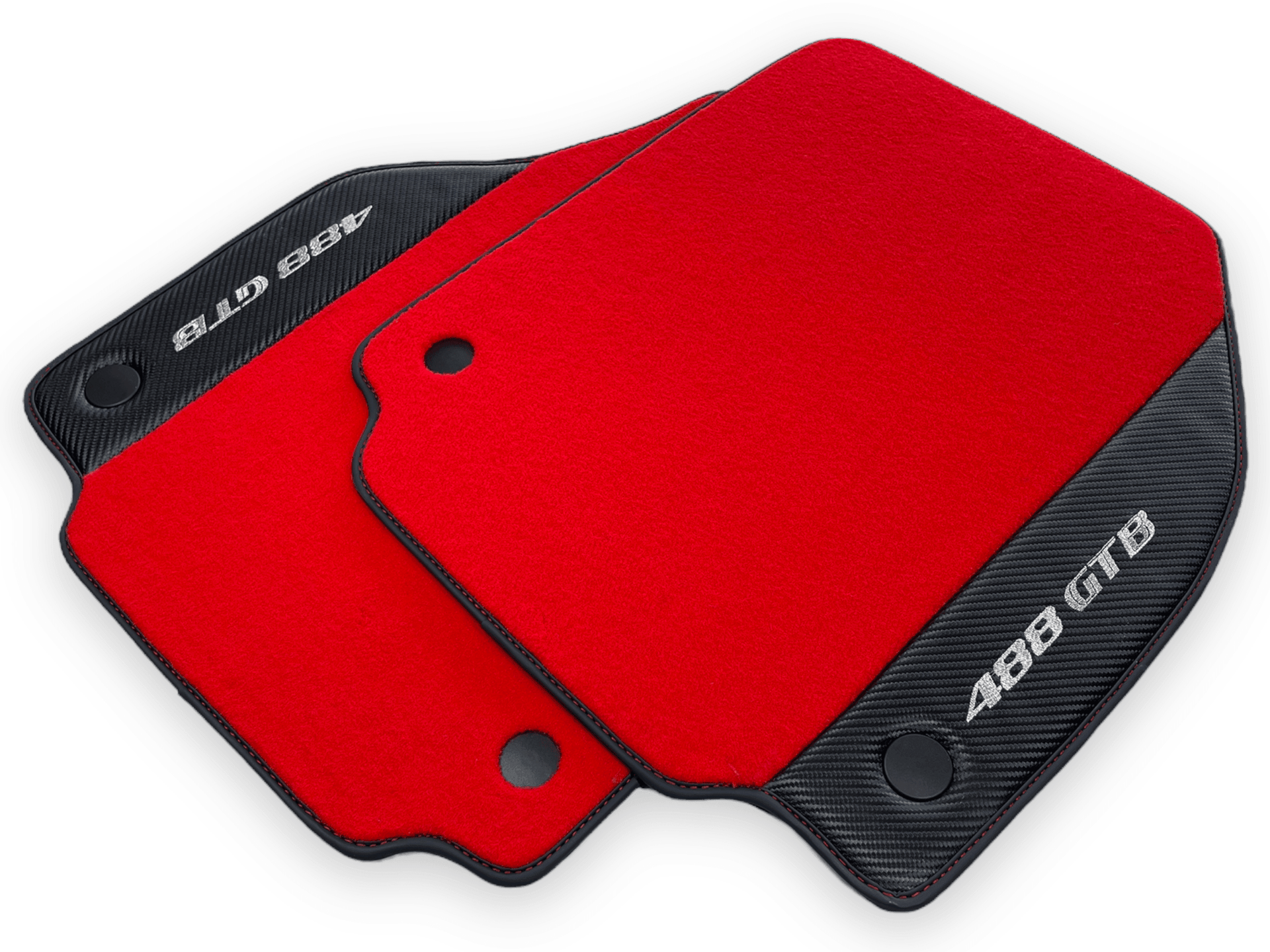 Red Floor Mats For Ferrari 488 GTB 2015-2022 Carpets With Carbon Fiber - AutoWin