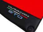Red Floor Mats for Lamborghini Huracan STO With Black Leather Red Sewing - AutoWin