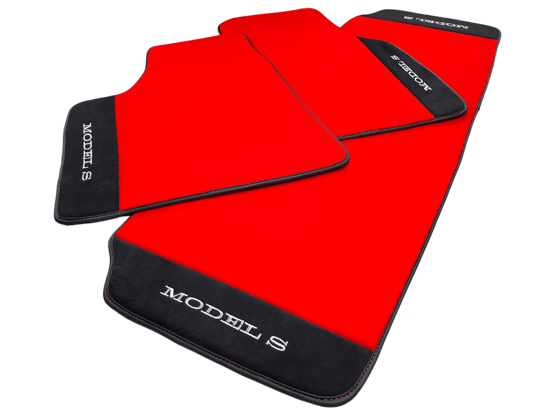 Red Floor Mats For Tesla Model S With Alcantara Leather - AutoWin
